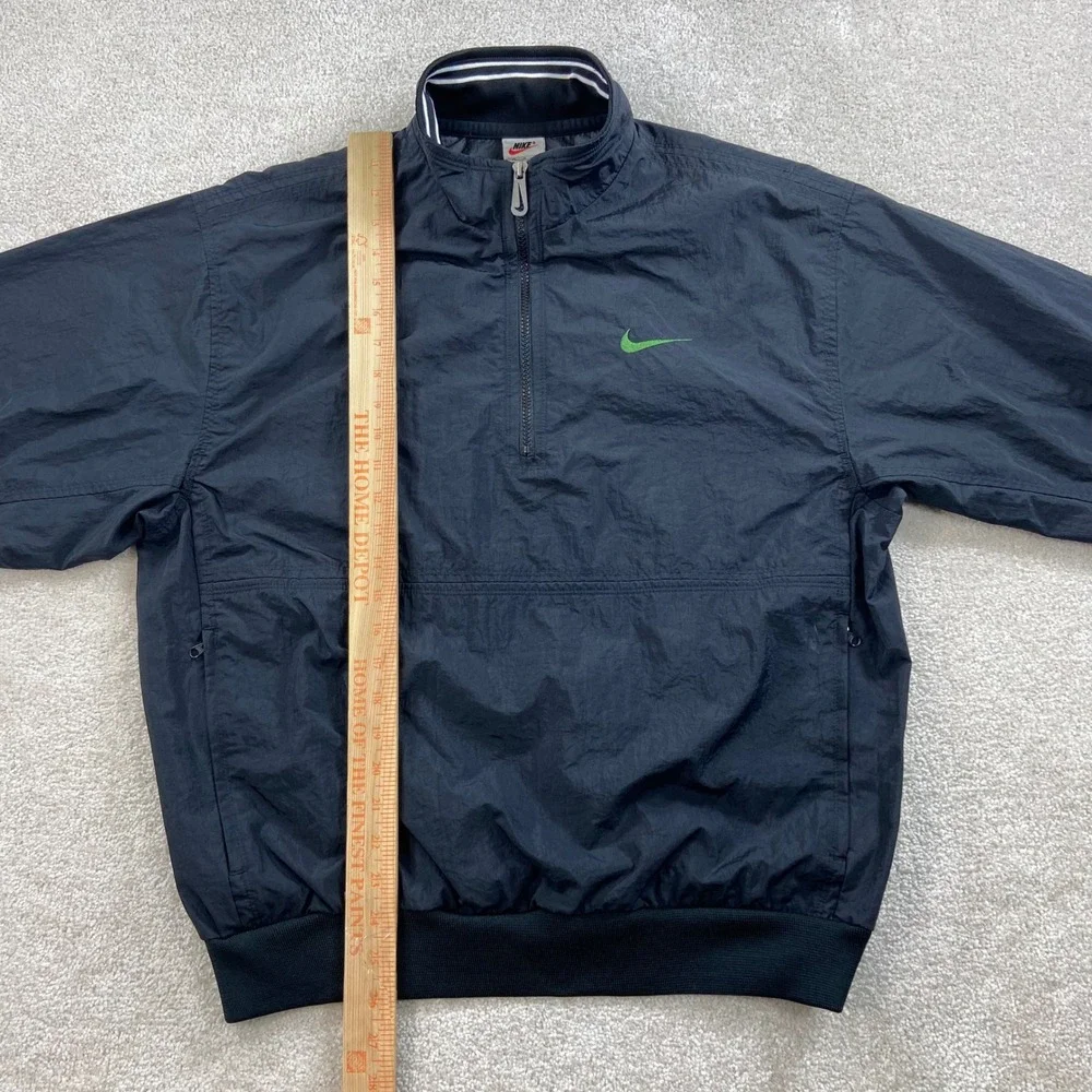 Vintage 90's Nike Windbreaker Pullover Men M Black Green Half Zip Spell Out